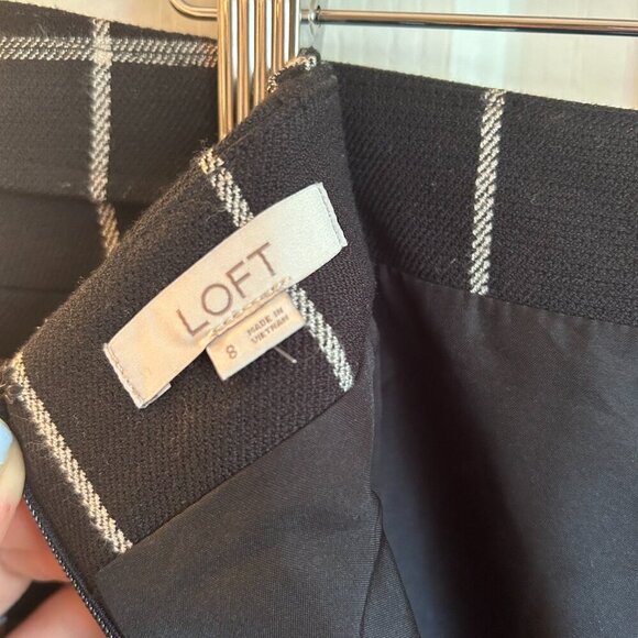 Loft Black Checkered Button Tab Pocket Skirt Size 8 - Picture 6 of 7